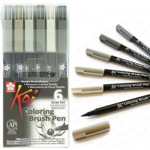 

Sakura Koi Coloring Brush Set - 6 Grey Color Set