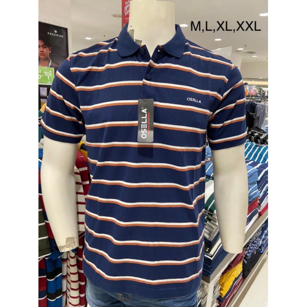 Osella Kaos  Pria Polo Shirt Lengan Pendek Stripe Navy Original