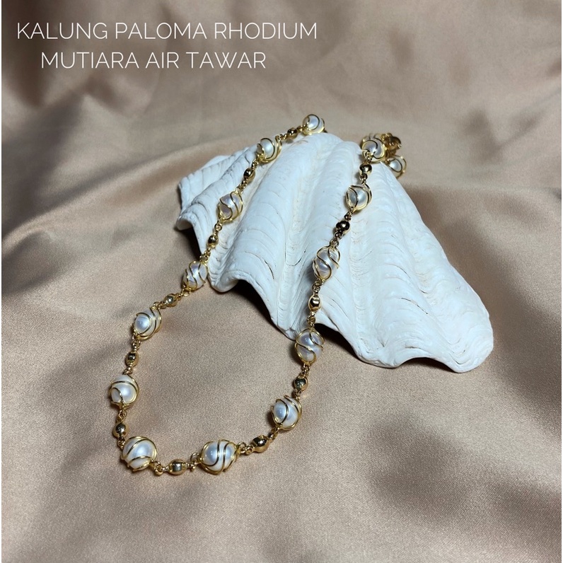 kalung lapis emas mutiara air tawar asli lombok bersertifikat Kalung pesta Kalung liontin mutiara Pe