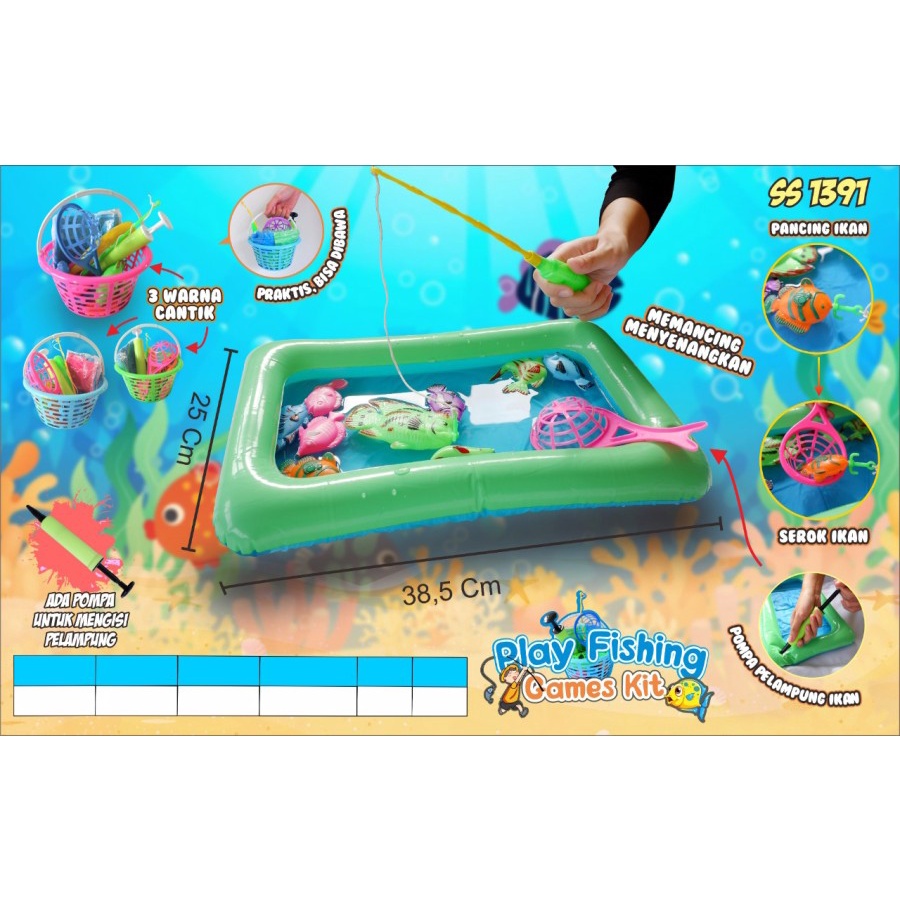 mainan motorik anak pancing ikan fishing games kit ember