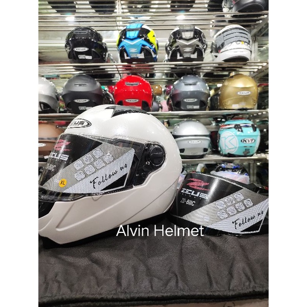 helm zeus 811c flat visor white / helm full face zeus 811c flat visor polos putih