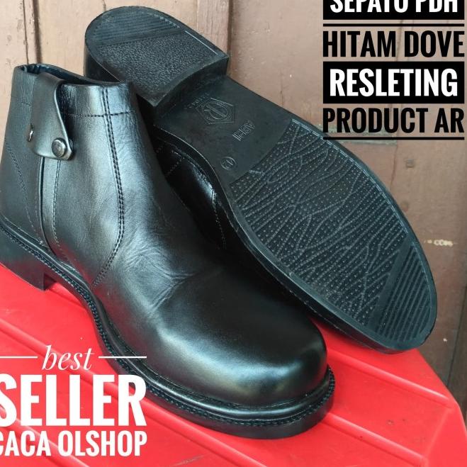 Sepatu PDH Sleting Merk AR Asli Kulit - Hitam, 38