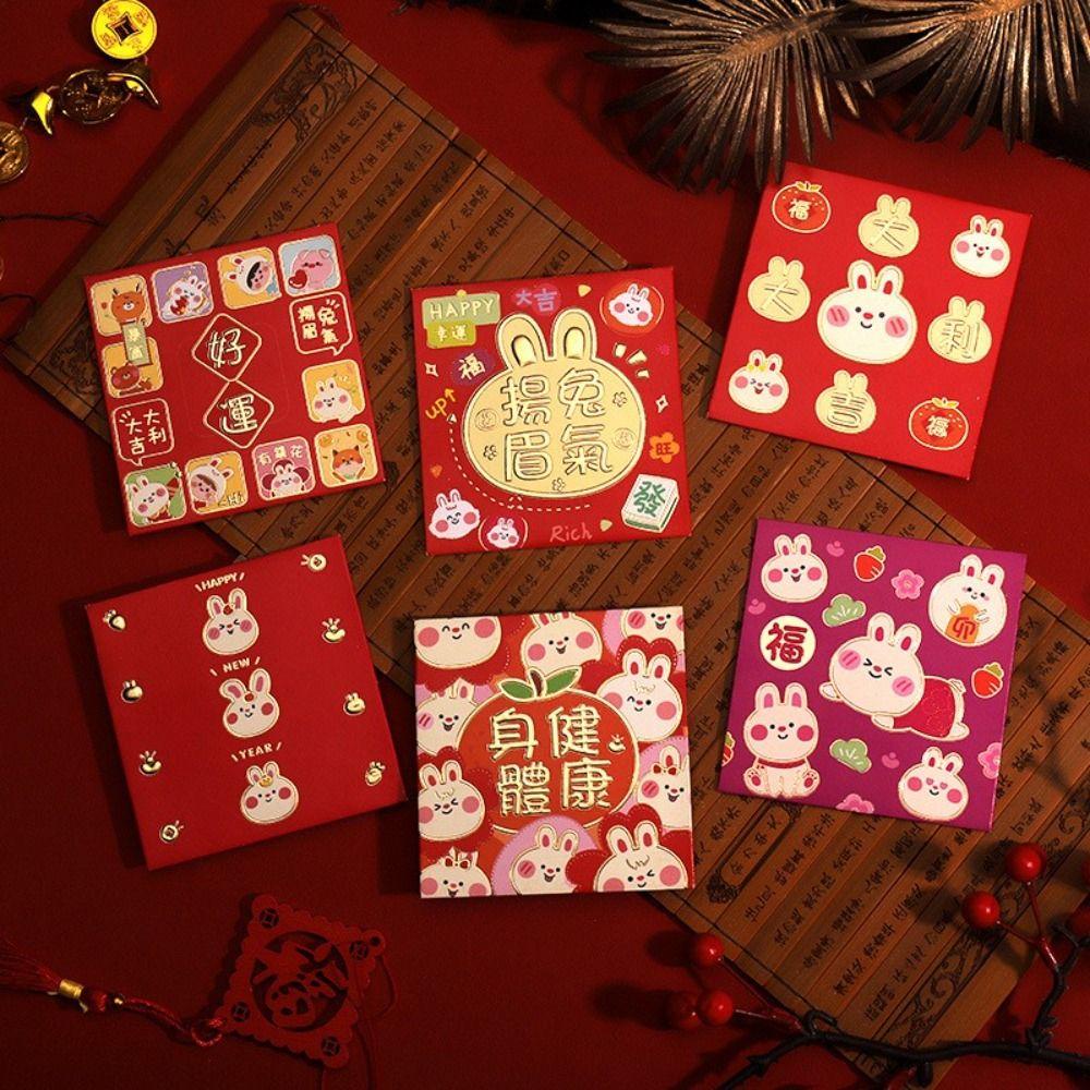 Lanfy 6 Pcs Amplop Angpao Merah Motif Kelinci Untuk Tahun Baru Cina