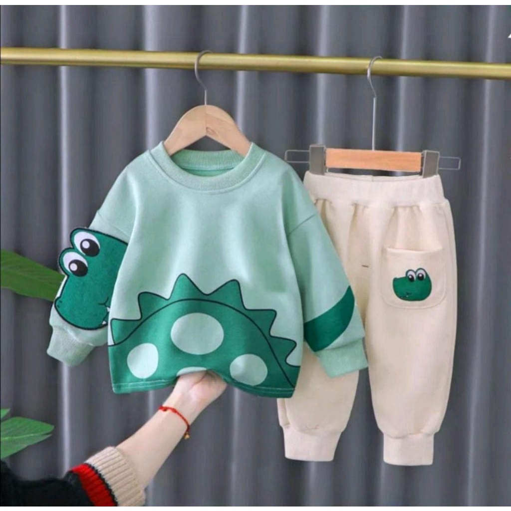 PROMO-SETELAN SWEATER ANAK LAKI-LAKI DAN PEREMPUAN 1-5 TAHUN SETELAN SWEATER ANAK STEGAUSAURUS TERBARU
