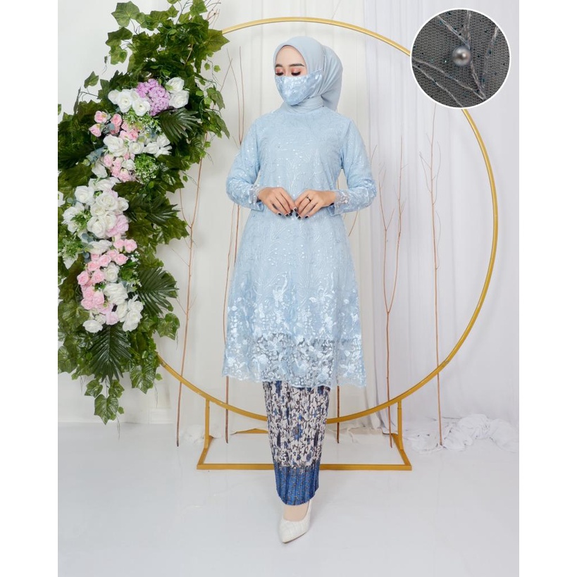 ( REALPICT ) Stelan Kebaya Tunik Brukat Tulle Bordir Modern / Kebaya Pesta Cantik / Kebaya Wisuda / Kebaya Modern / Kebaya Brukat / Kebaya