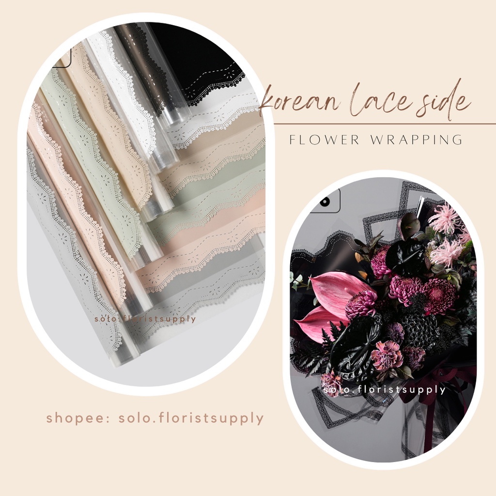 [ECO] KOREAN LACE SIDE FLOWER WRAPPING CELLOPHANE MOTIF KOTAK GRID KERTAS KADO KOTAK KECIL FLORAL WR
