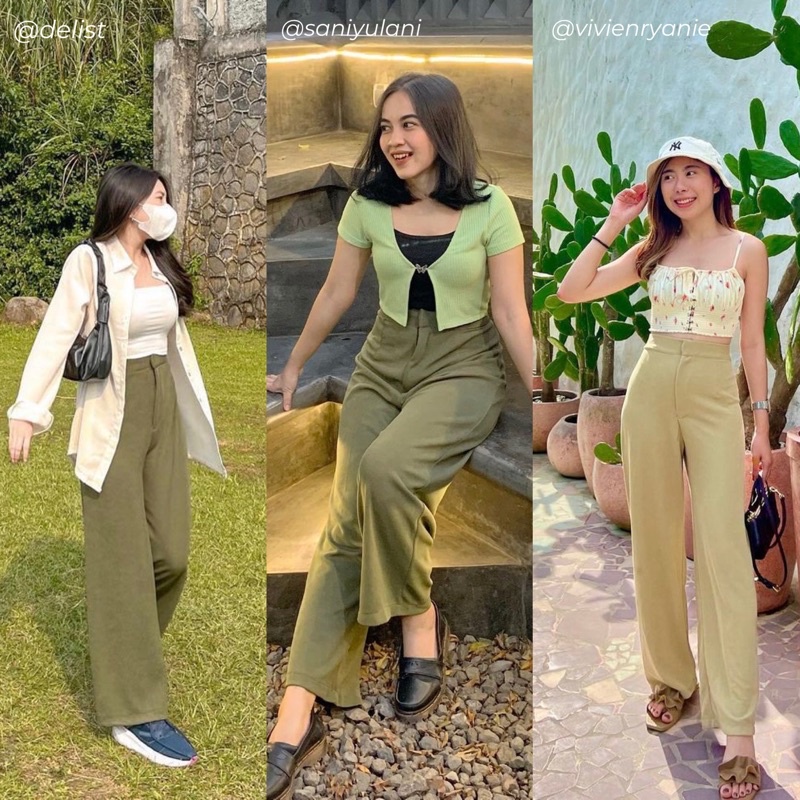 SIVALI Cozie Pants | Highwaist Cullote Pants - Rib Knit Pants - Celana Kulot Wanita - Petite Friendly - Celana Anti Kusut 338