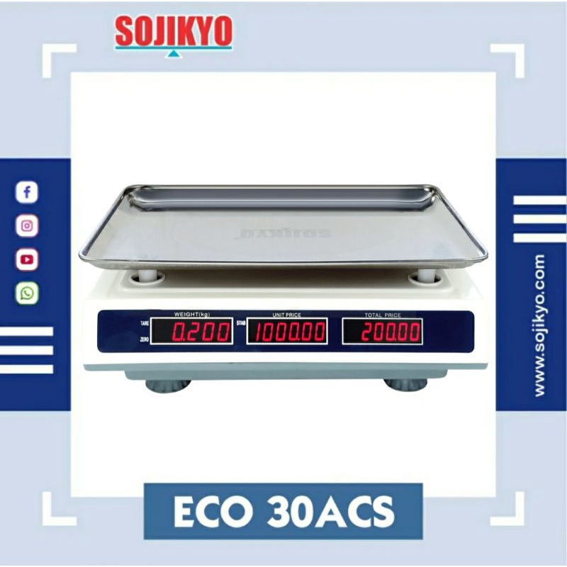 SOJIKYO Timbangan Digital Max 30kg Lcd depan belakang Timbangan Dapur  Buah Sayur Tepung Loundry