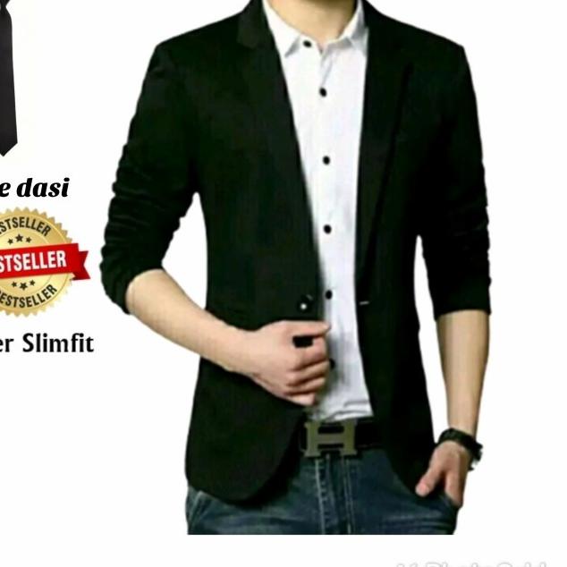 Blazer pria/Jas pria/Jas resmi Hitam list putih - Hitam, M