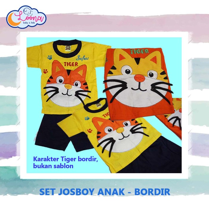 Set Kaos Celana Josboy Bordir Anak Laki-laki 1 Tahun Tiger Harimau