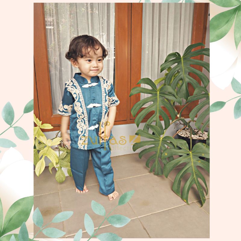 Zulfas Pakaian Baju Muslim Bayi Anak Laki Laki / Koko Bayi Anak Bordir Cornelli Premium Biru Tosca 0