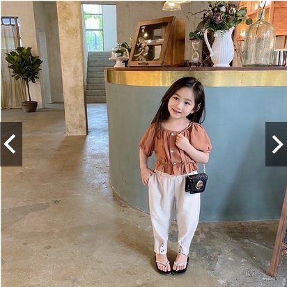 SET SABRINA KANCING CP/SET BALITA ANAK CEWEK BLOUSE &amp; CELANA PANJANG EARTH TONE 1-7 THN