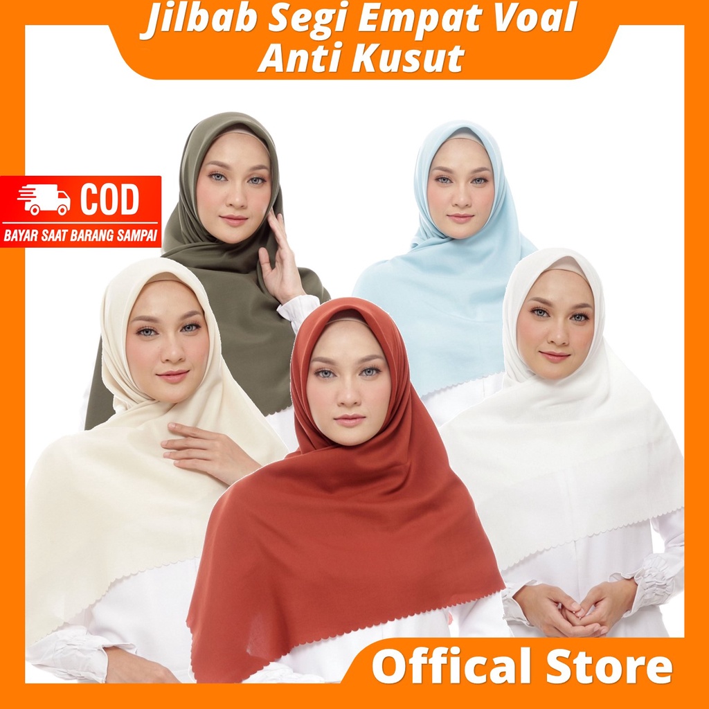 Jilbab Segi Empat Premium Quality Hijab Segiempat Lasercut Polos Voal Terbaru Broken White Sage Hija