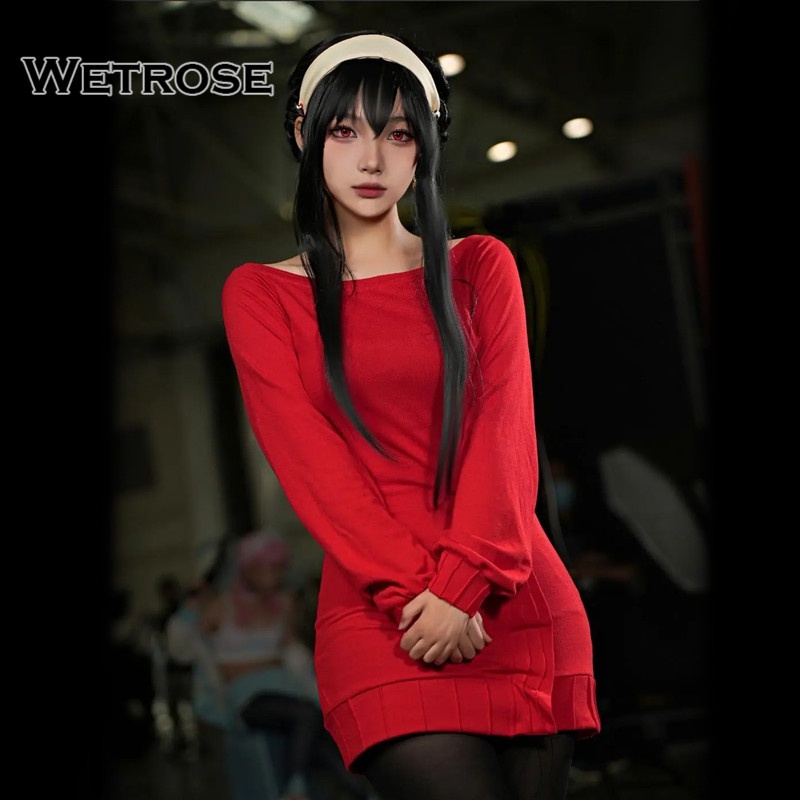 【Wetrose】Spy X Family Yor Forger Daily Red Top Cosplay Costume Dress Sweater Set