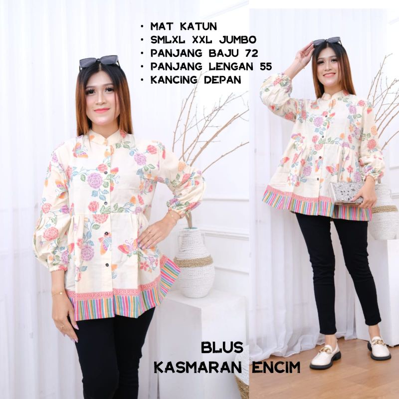 blus kasmaran encim bunga mawar batik solo atasan kerja blus batik kamcing depan