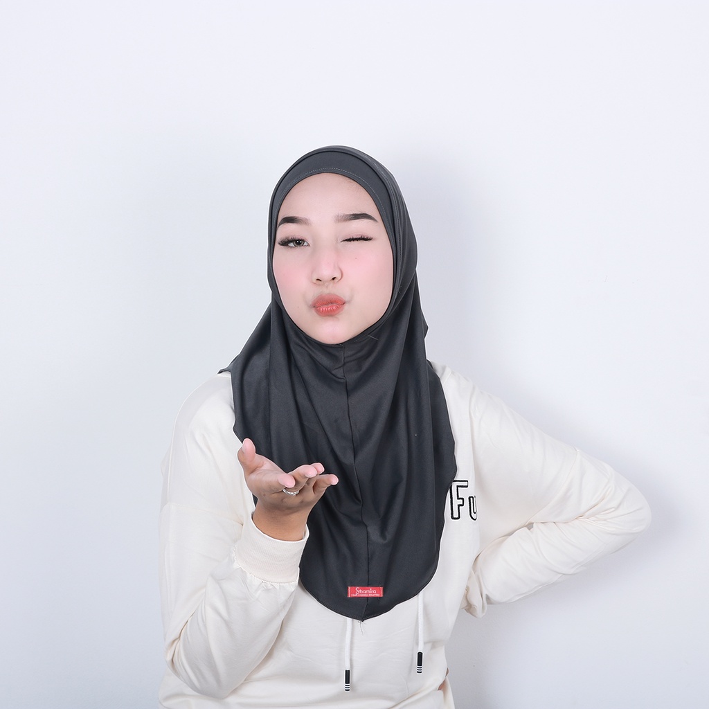 Hijab Bergo Helma/Jilbab Instan Sport Jersey Premium/Hijab Masker Headset Sporty