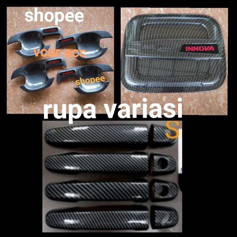 paket outer mangkok + handle pintu + tutup bensin toyota inova innova 2004 sampai 2015 carbon tempel 2014 2013 2012 2011 2010 2009 2008 2007 2006 2005