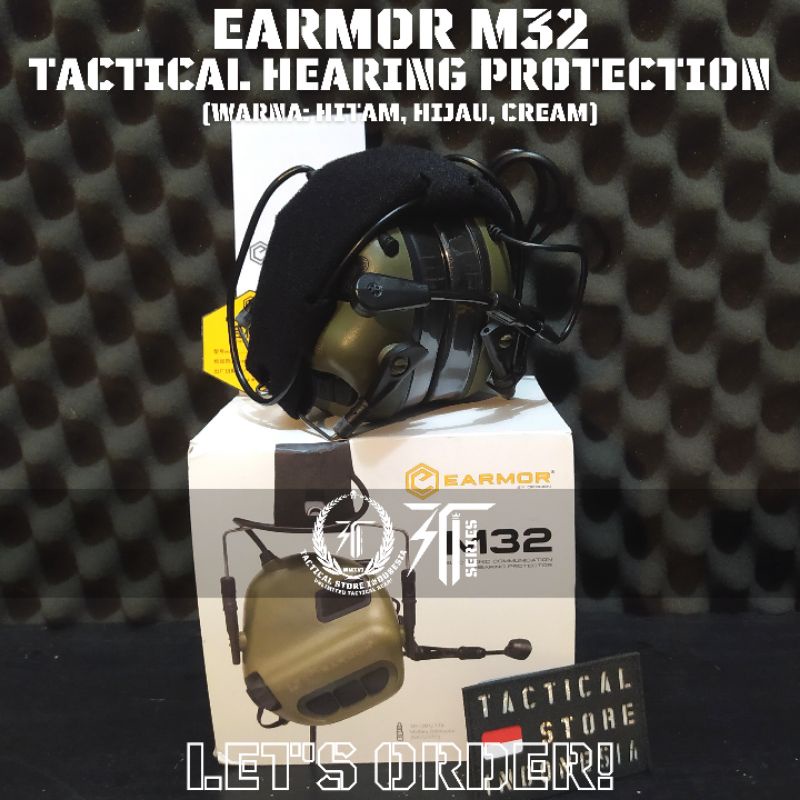 Earmor M32 Tactical Hearing Protection - Headset Headphone Tactical Hitam Hijau Cream