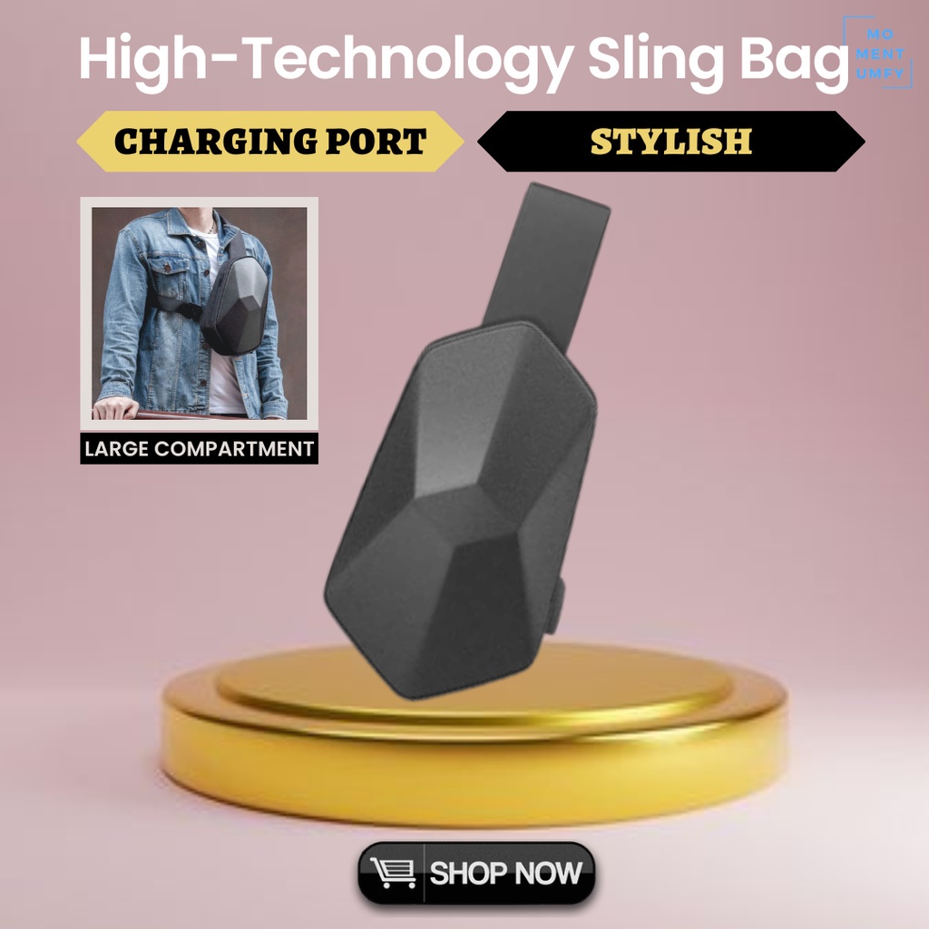 TAJEZZO Tas Selempang Slempang Slingbag Sling Bag Bahu Pria Wanita Cowok Cewek Charger USB Port Char