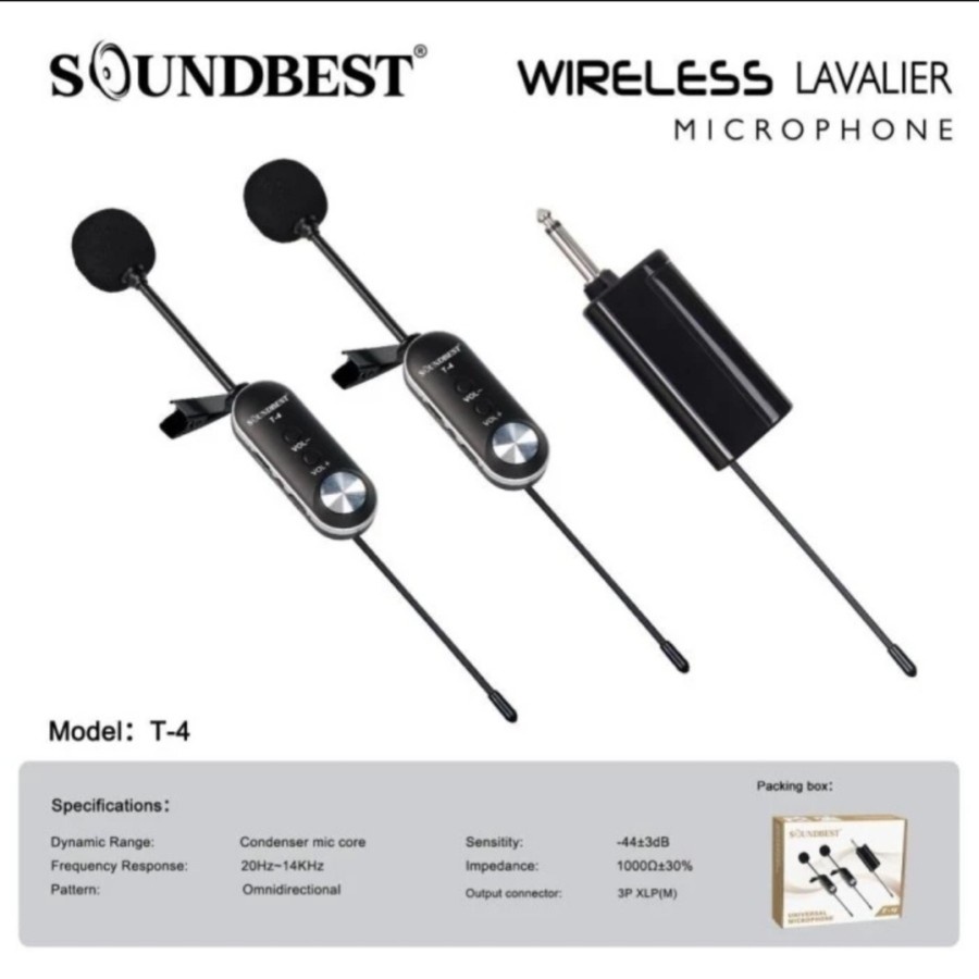 Mic wireless jepit soundbest t4 microphone clip on t 4 lavalier