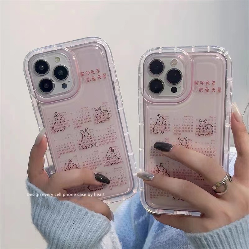 Soft Case Silikon TPU Transparan Motif Kelinci Pink Untuk IPhone 14 13 11 12 Pro XS Max XR X 8 7 6S Plus