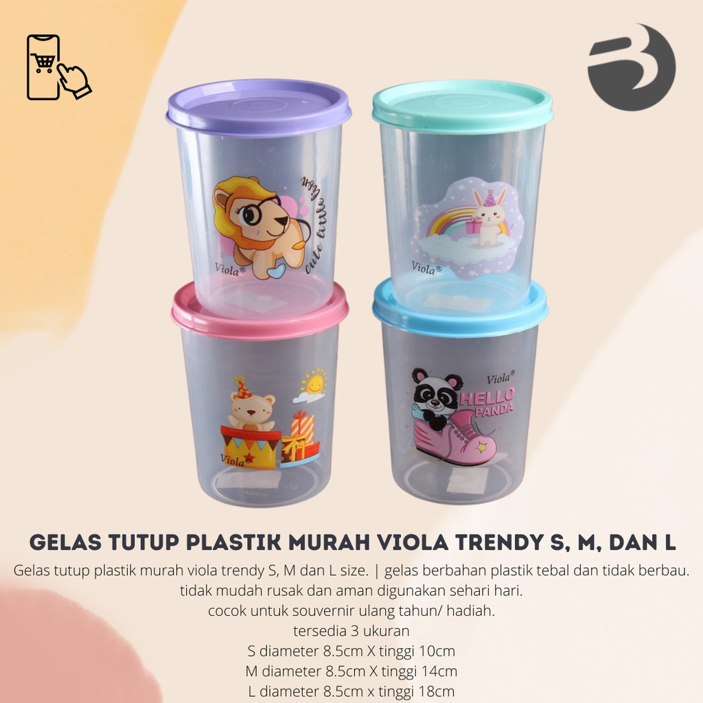 GELAS TUTUP PLASTIK MURAH VIOLA TRENDY S, M, dan L