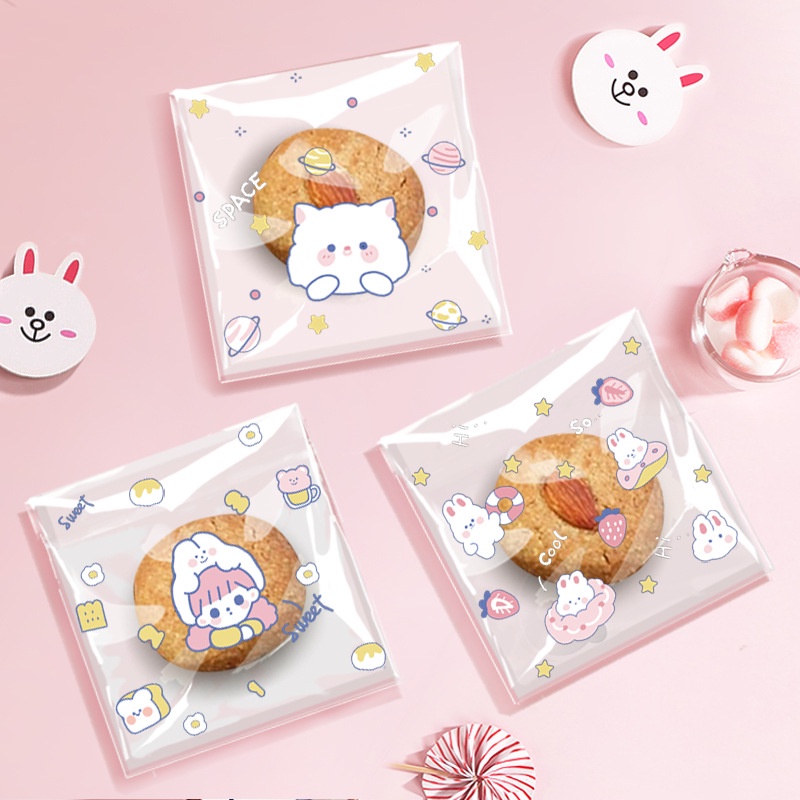 PLASTIK COOKIES 7X7CM/10X10 CM AESTHETIC KARTUN/ PLASTIKE PERMEN/PLASTIK KUE