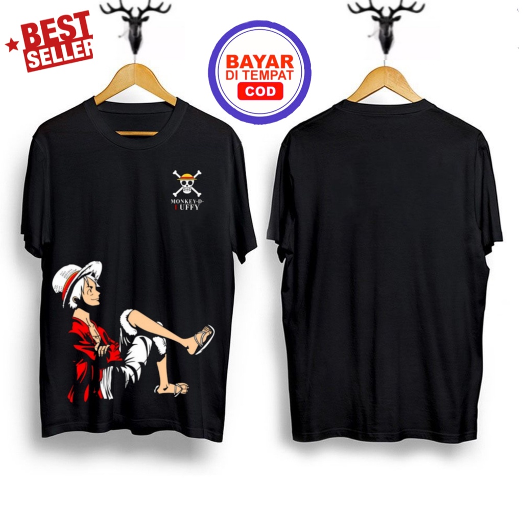 TERLARIS KAOST-SHIRT PRIA LENGAN PENDEK KAOS LUFFY DUDUK KAOS ONE PIECE KAOS TRENDY COD