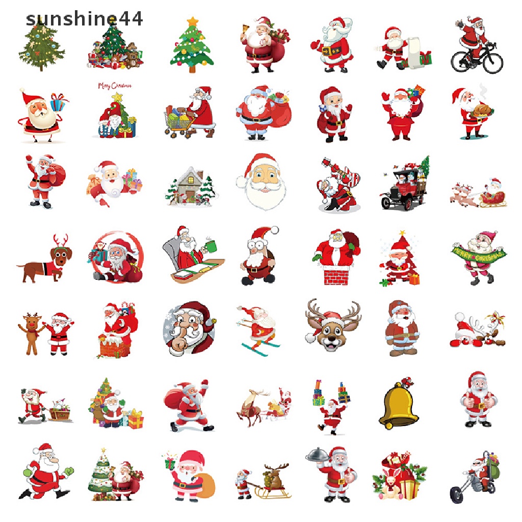 Sunshine 50Pcs / Kantong Stiker Graffiti Kartun Santa Claus Lucu Anti Air Untuk Dekorasi Skuter / Laptop / Koper / Skateboard