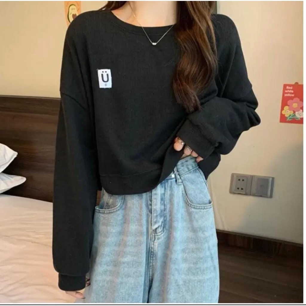 CROP OVERSIZE SWEATER WANITA U /// SWEATER CROP OVERSIZE ALA KOREA FLEECE TEBAL KEKINIAN TERBARU''