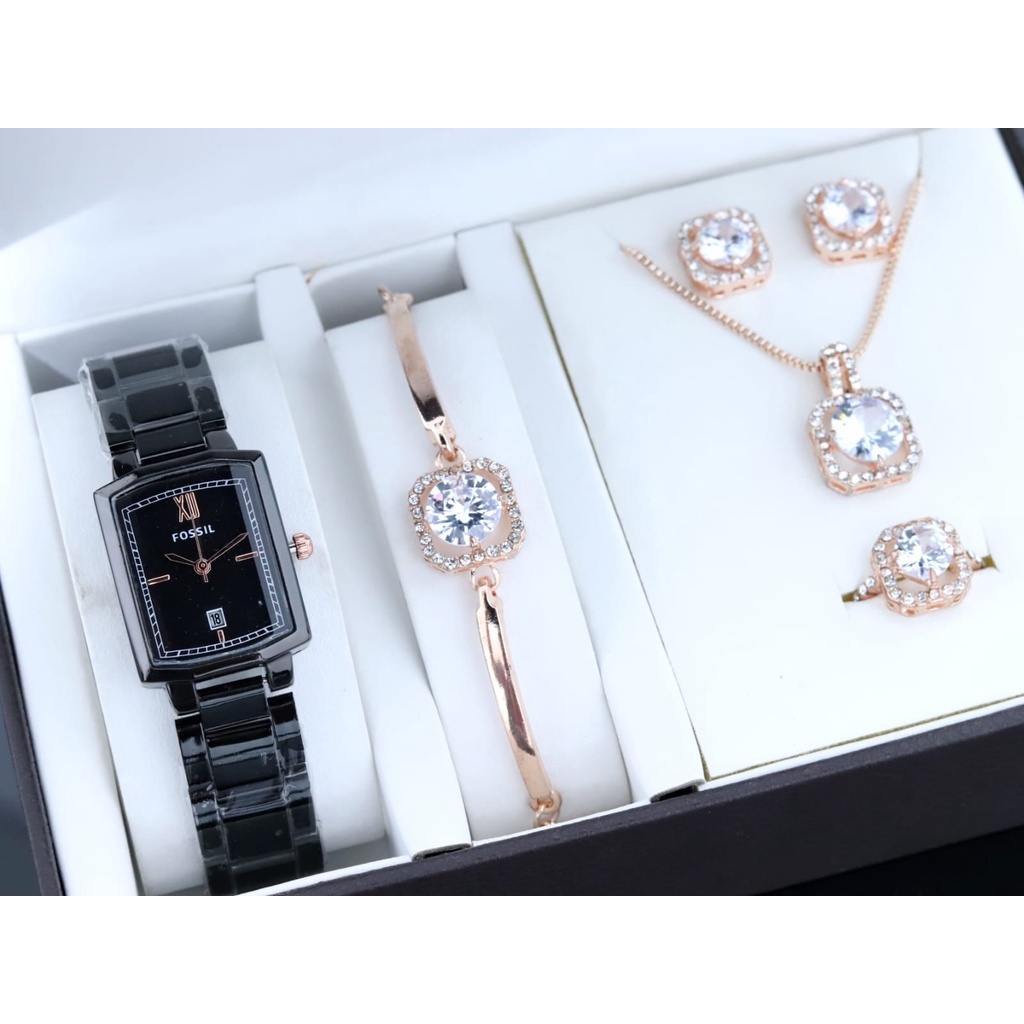 COD Jam Tangan F00XIL Wanita GIFT SET KALUNG ANTING CICIN