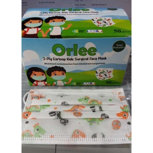 Masker Anak Medis Bedah 3ply 3 ply Orlee Embos Earloop Kids isi 50 - Unicorn Orlee