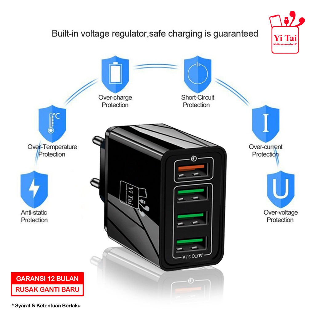 BATOK CHARGER 4 USB FAST CHARGING 3.0 YI TAI QC04 - ADAPTOR CHARGER - SC