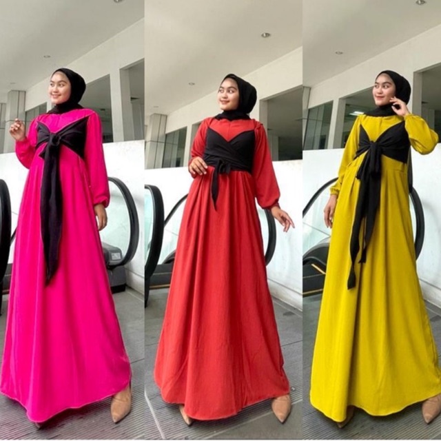 Gamis Lesti Crinkle Airflow Ld 110cm  - Gamis Polos Crinkle Airflow / Gamis Crinkle tali / Gamis kom