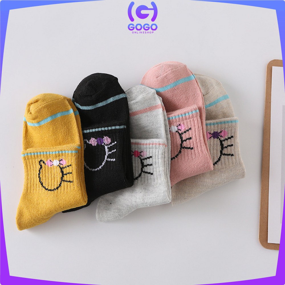 GOGO-P257 Kaos Kaki Motif Garis Kucing Panjang Semata Kaki Kaoskaki Pendek Wanita Ankle Socks Ala Korea Semata Kaki Import