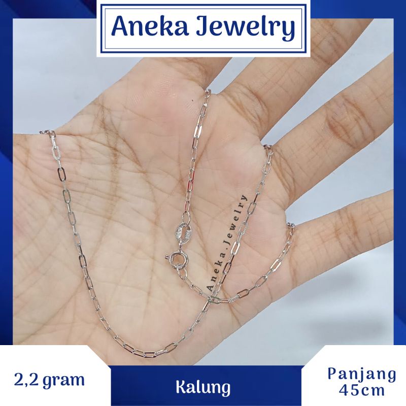 Kalung Paper Clip, Perak 925, Sepuh Emas Putih