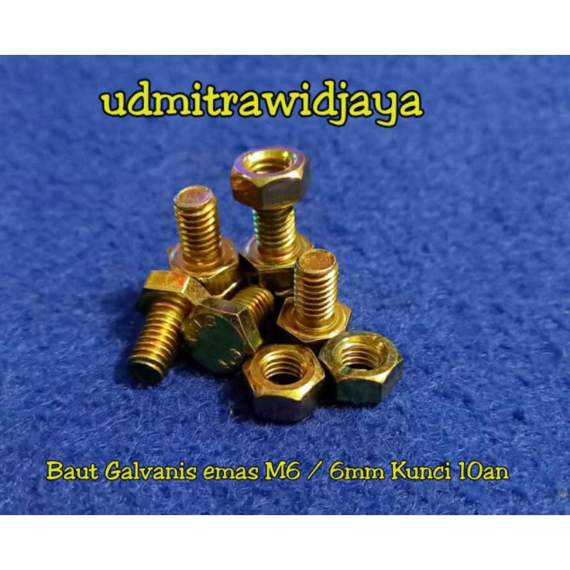 Baut kunci 10 panjang 1cm 2cm 3cm 4cm 5cm 6cm 7cm baut galvanis M6 6mm kunci 10an 10mm baut rak susun baut pagar stainless baut kanopi panjang baut grade 4.6 baut ucp putih kuning emas baut galv m6x70