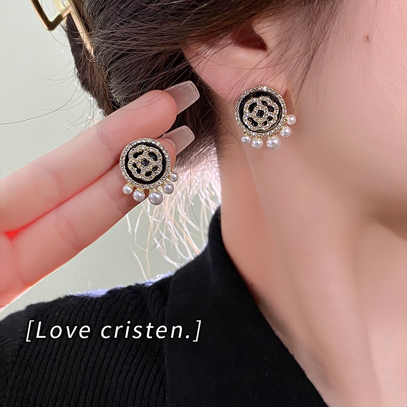 Anting Tusuk Silver 925 Gaya Vintage Dengan Mutiara Hitam Untuk Wanita