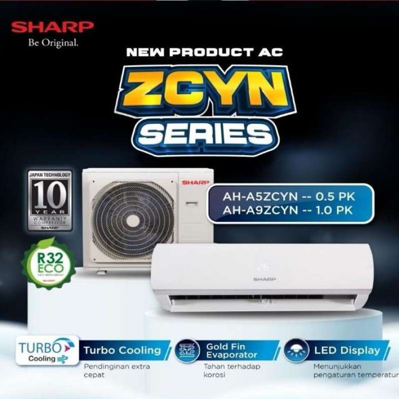 SHARP AC 1/2 PK 0.5PK Standard 344W AH-A5ZCYN 05ZCYN R32 0.5 PK GARANSI 10 TAHUN 5ZCYN