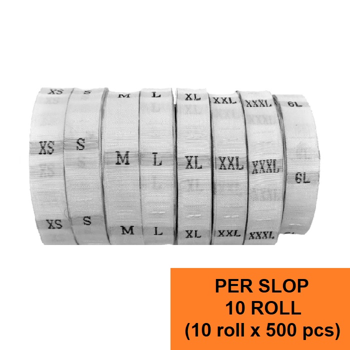 Label Size Bordir Woven Per Slop (10 roll) Putih Label Size Angka Huruf Ukuran Pakaian Jahit