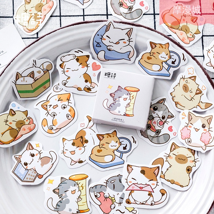 45pcs / Kotak Stiker Motif Kartun Kucing Lucu Untuk Dekorasi Diary / Scrapbook DIY