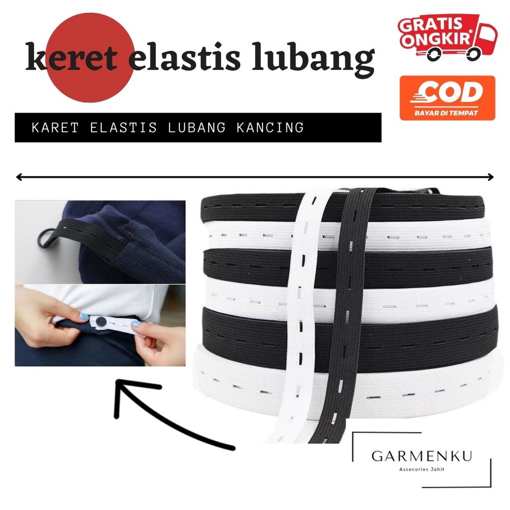 Karet Elastis Lubang Atau Bolong Ukuran 2 cm Warna Putih Dan Hitam