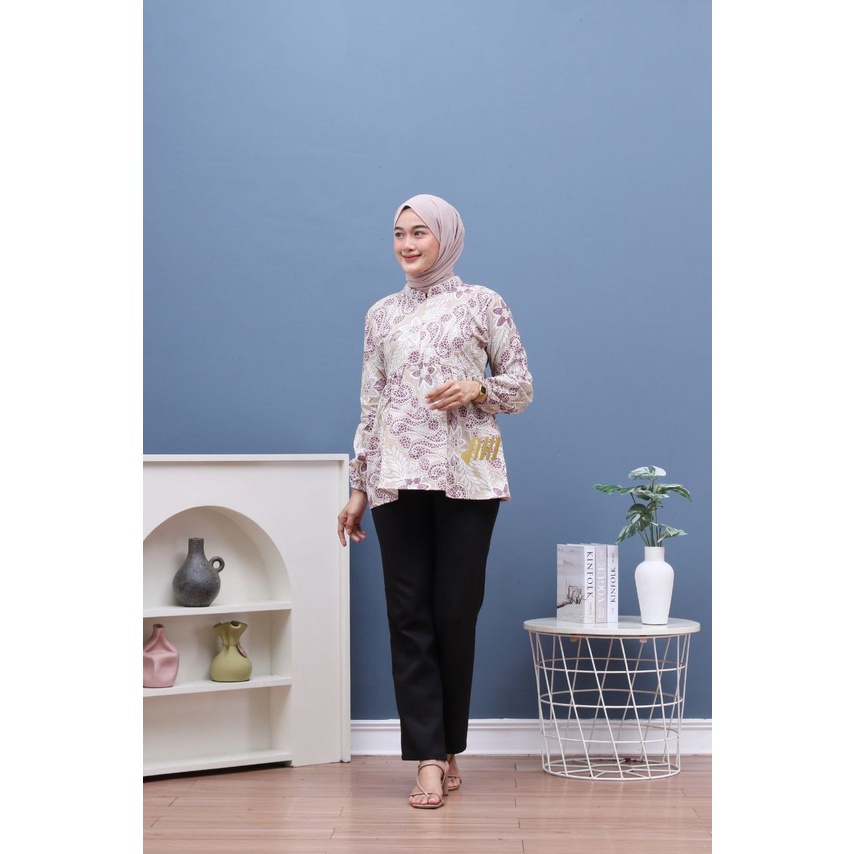 Baju Batik Wanita Modern Atasan Blouse Batik Kerja Kantor Wanita Seragam Batik Pekalongan M L XL XXL