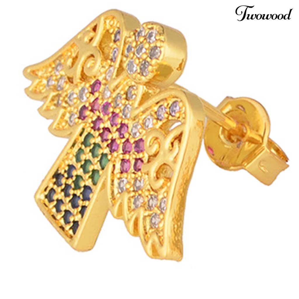 1 Pasang Anting Stud Berlian Imitasi Warna-Warni Bahan Alloy Untuk Hadiah