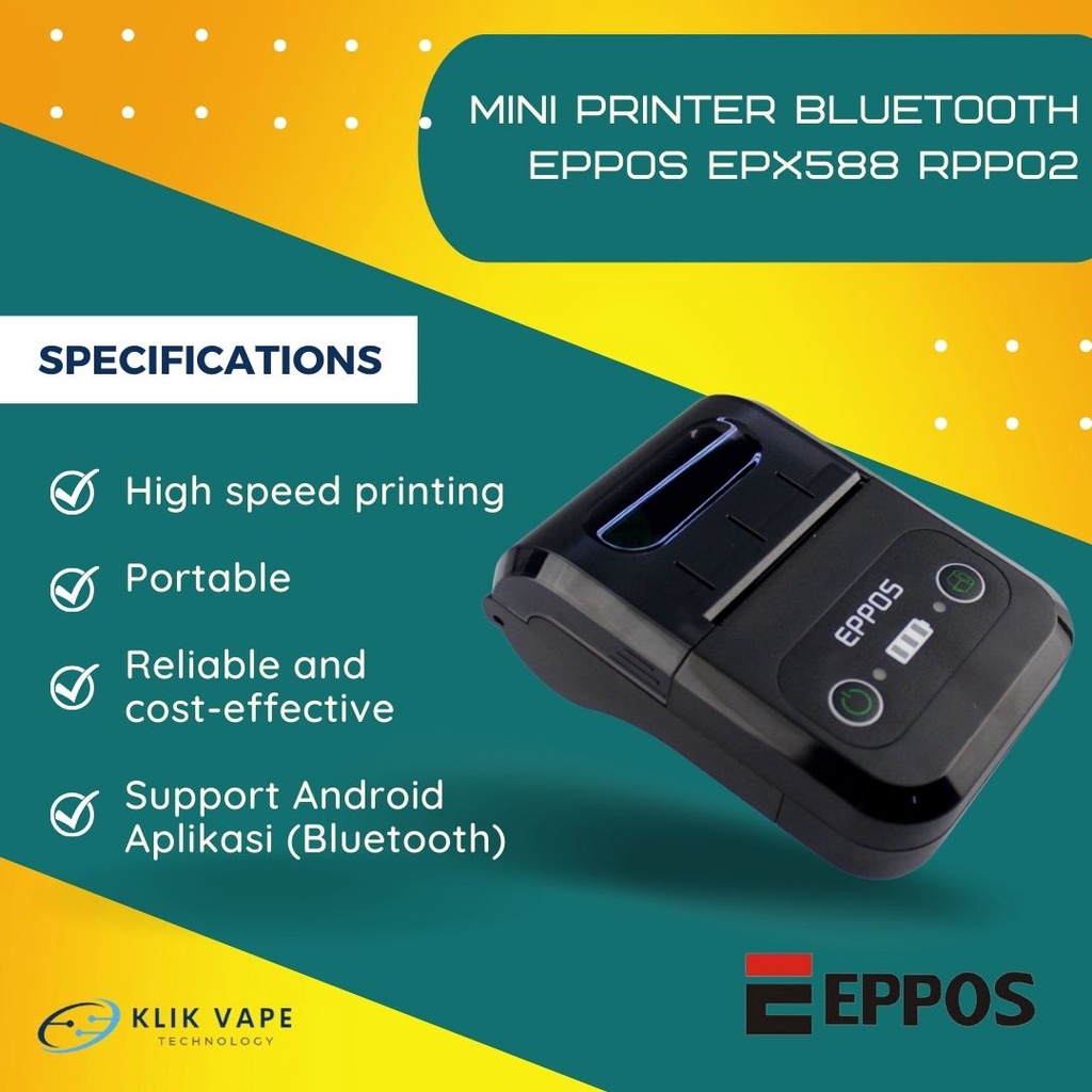 PROMO Printer Bluetooth Untuk Cetak Resi dan Struk Belanja EPPOS EPX588 RPP02 KlikVape Bandung Grab/Gosend Bisa