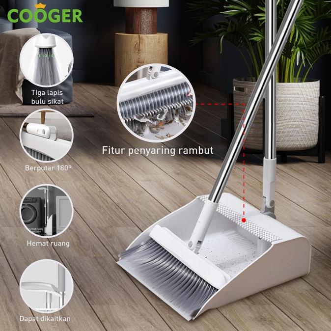 COOGER Alat Pembersih Lantai Set Sapu dan Pengki
