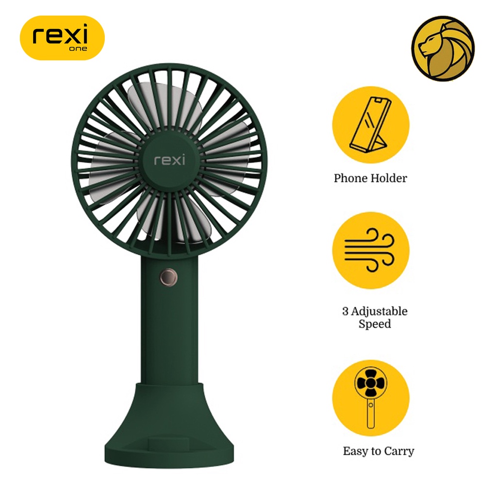Kipas Rexi Portable Mini Fan With Phone Holder PF02 Green 3 Speed