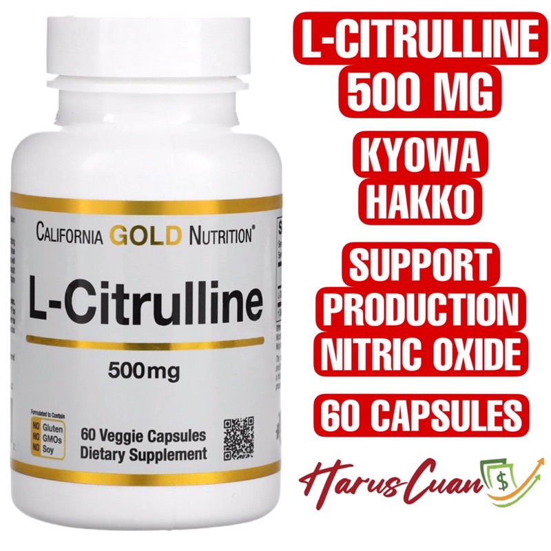 California Gold USA L-Citrulline 500 mg 60 Capsules Kyowa Hakko Production Nitric Oxide Cardiovascul