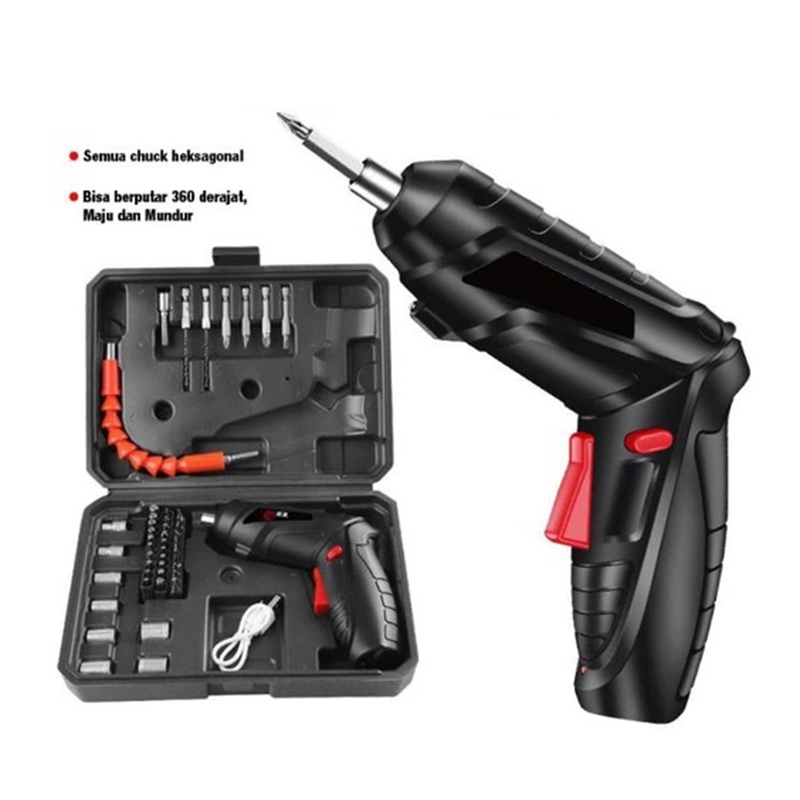 Cordless Screwdriver 47 Pcs Obeng Set Bor Tanpa Kabel