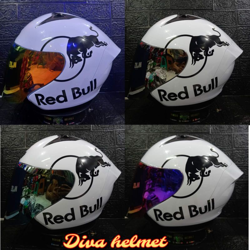 HELM NJS KRONOS SOLID WHITE PAKET GANTENG REDBULL+VISOR IRIDIUM